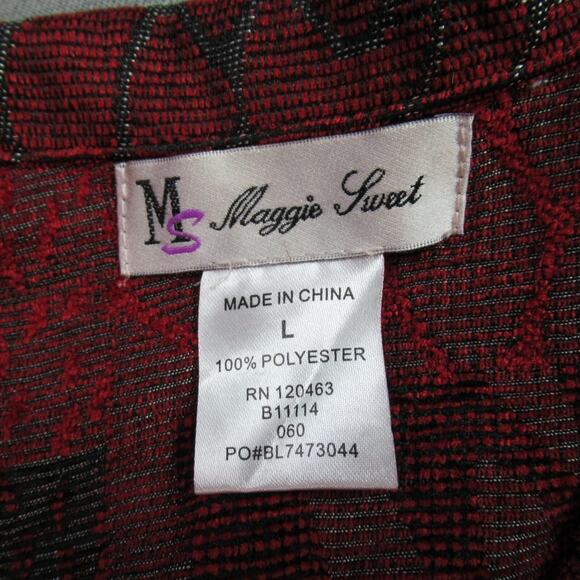 Maggie Sweet Jacket Womens L Red Gray Quilted Patchwork Retro Tapestry Textile - Picture 2 of 8